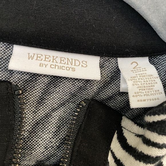 Chicos Jacket Womens Size 2 Large Zebra Print Fullzip Stretch Black White - Picture 6 of 8